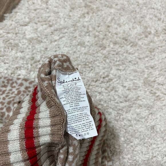 Splendid Small Oversized Beige Leopard Print Cashmere Blend Crewneck Sweater - Picture 6 of 7